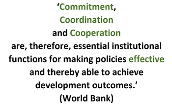 Commitment, coordination and cooperation are essential institutional functions for making policies effective- World Bank