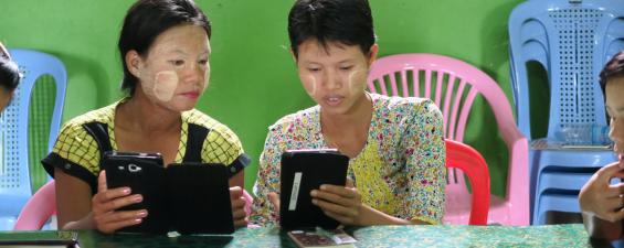 Myanmar Department of Agriculture workers are trained to use a CommCare application for the project's endline survey