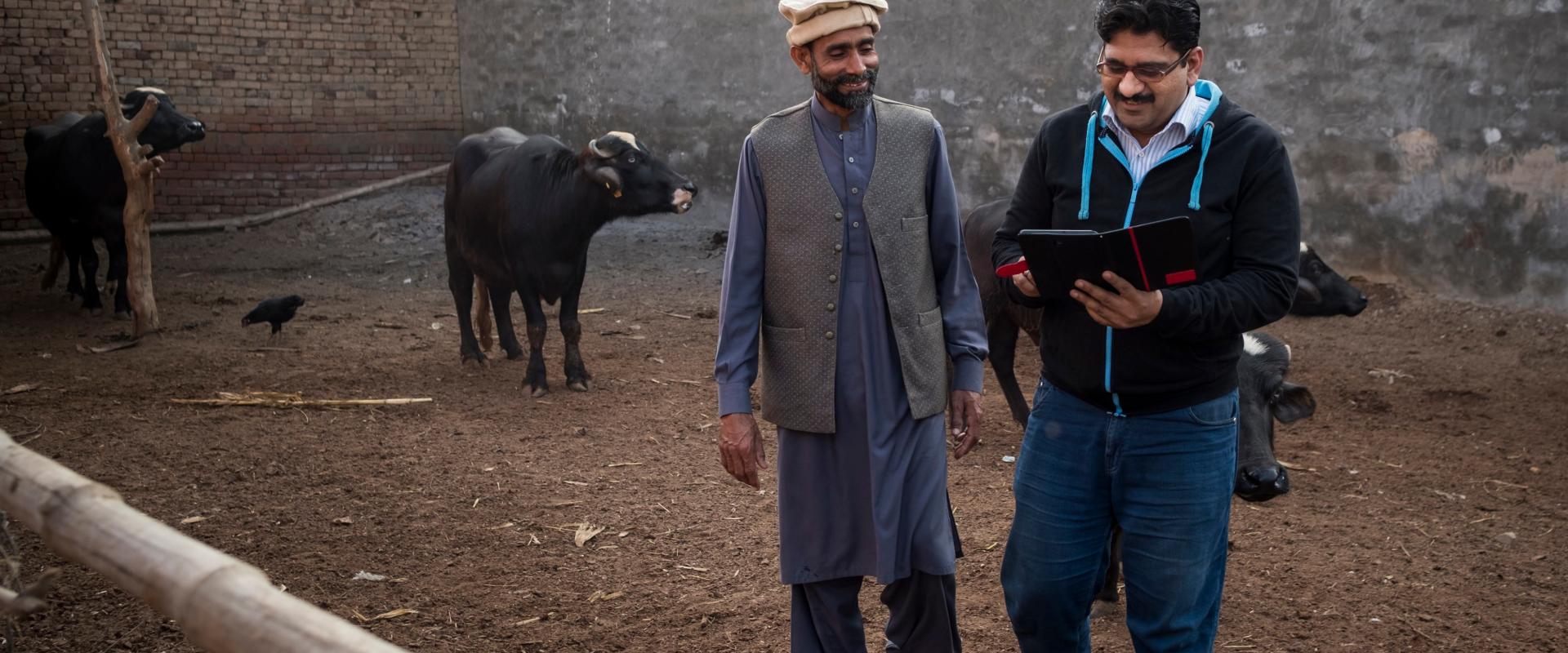 Abdul Aziz interviews Jagiwala farmer Mohammad Hussain during a commcare survey. The AVCCR team have been working in Jaguwala village for a number of years and due to their close relationships with farmers they conducted the pilot test of their commcare surveys with the farmers of Jaguwala village. Abdul attended the MAD Masterclass in Canberra in June 2016 and is the app manager for commcare on the dairy project in Pakistan.