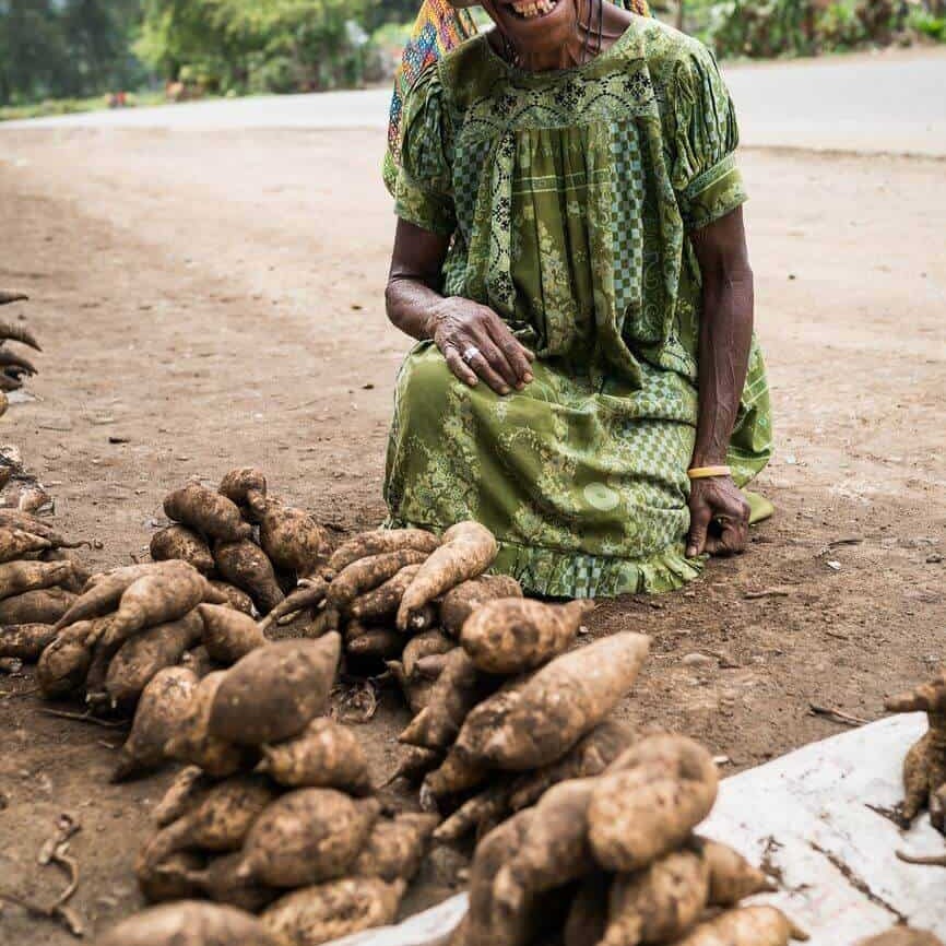 A range of kaukau (sweet potato) for sale along the roadside